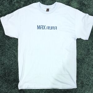 Custom Made MAX AURA Popular Slang Embroidered Light Blue T-Shirt. Size M